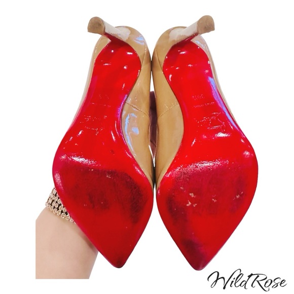 CHRISTIAN LOUBOUTIN NUDE PATENT LEATHER SO KATE POINTY TOE PUMPS SZ 36.5 - Picture 10 of 17